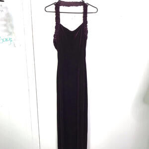 Vintage Dress Womens 12 Velvet Rose Halter Whimsigoth Burgundy Vamp Formal Prom